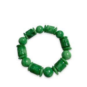 Emerald Green Jade Beaded Stretch Bracelet Good Luck Prosperity Health Wealth